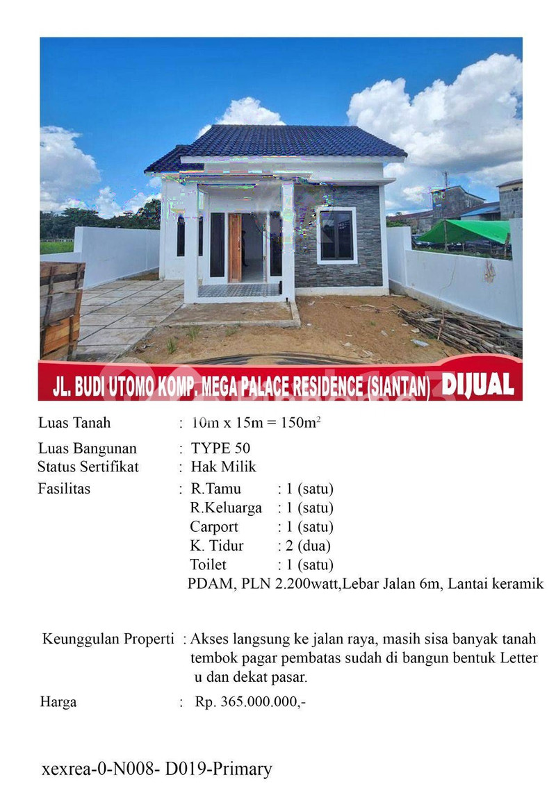 dijual rumah 1 lantai 1kt 150m2 di jl budi utomo komplek mega palaca residence - 1